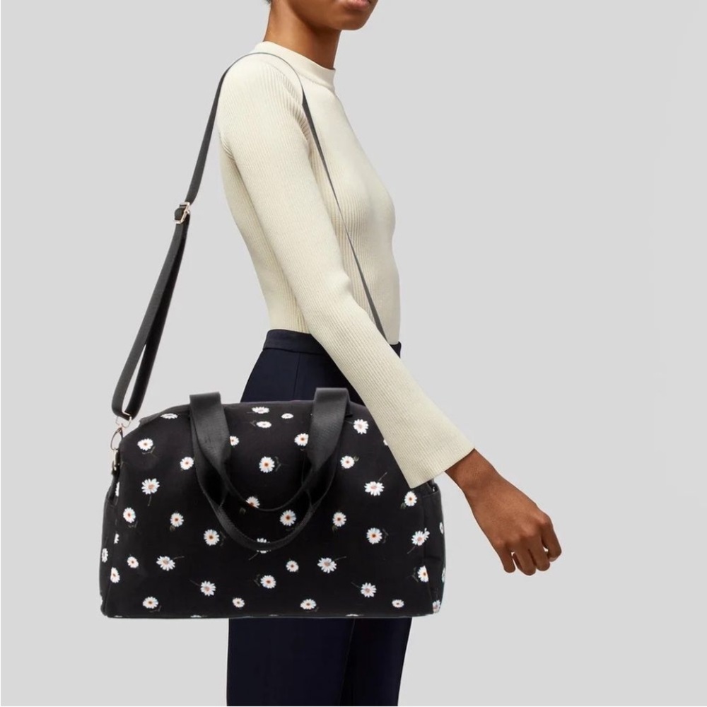 Alice + Olivia Daisy Floral Weekender Travel Duffel Pretty Black Bag NWT - Picture 9 of 16
